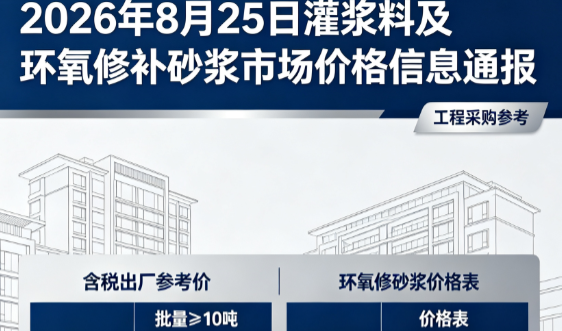 桑植2026年8月25日灌浆料及环氧修补砂浆市场价格信息通报